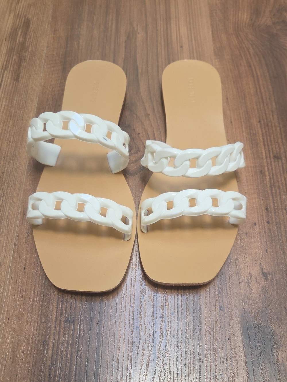 Forever 21 White Chain-Link Double Strap Slide Sandals